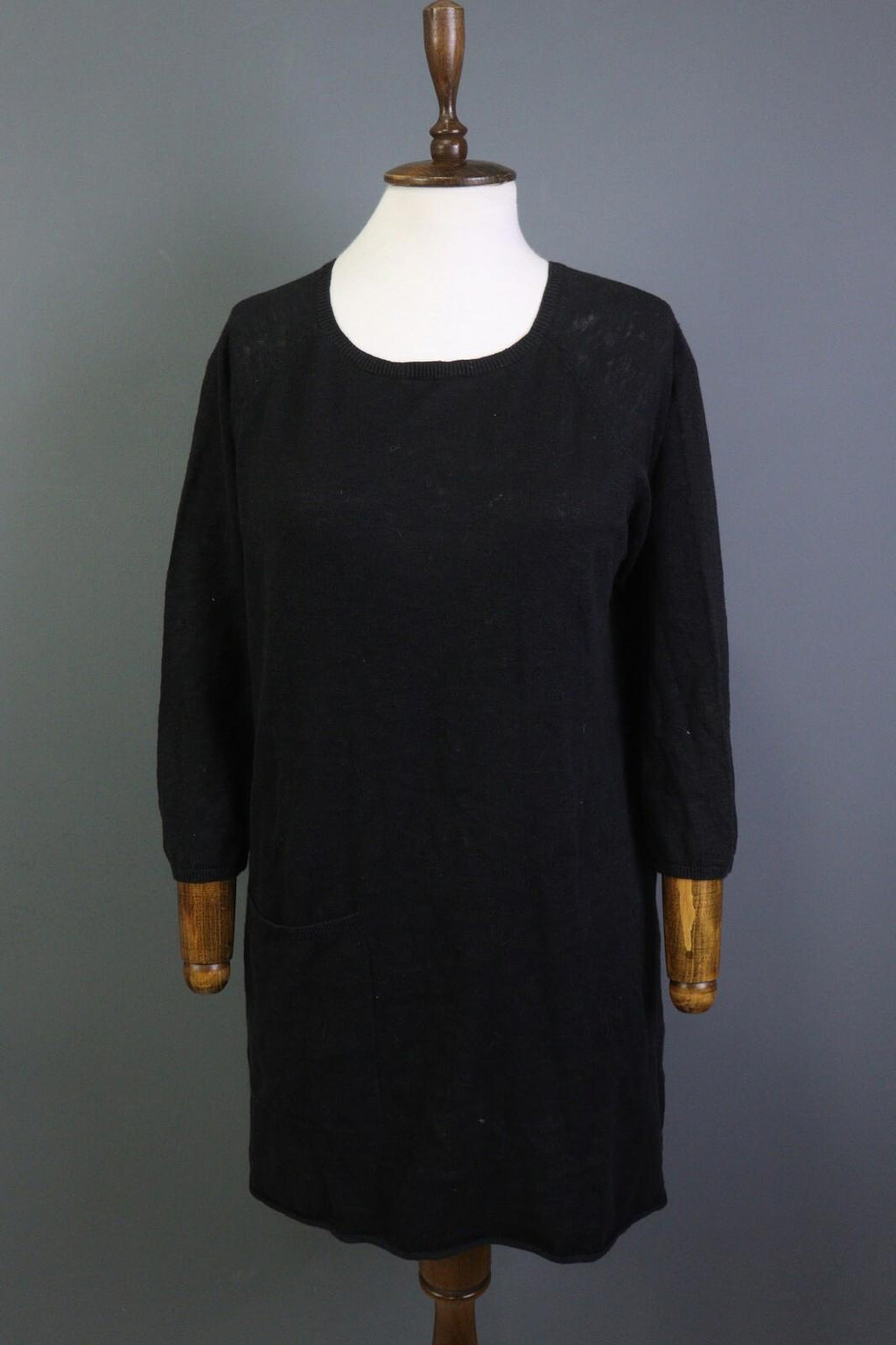 GUDRUN SJODEN Black A-Line Linen 3/4 Sleeve Short Knee Length Dress – Size M