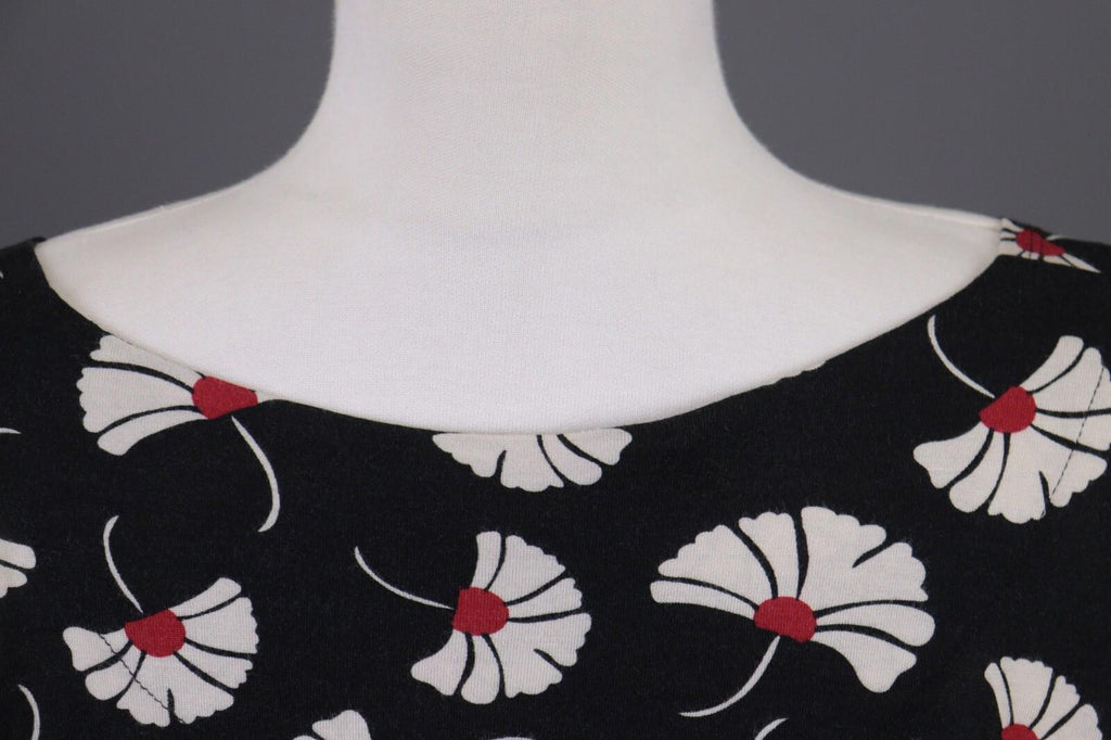GUDRUN SJODEN Black Floral Relaxed Long Sleeve Blouson Midi Dress – Size L