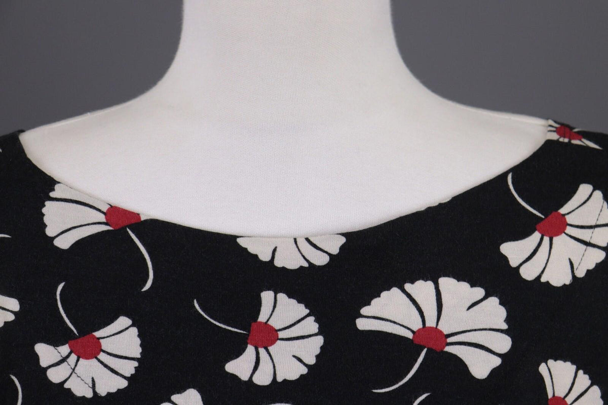 GUDRUN SJODEN Black Floral Relaxed Long Sleeve Blouson Midi Dress – Size L