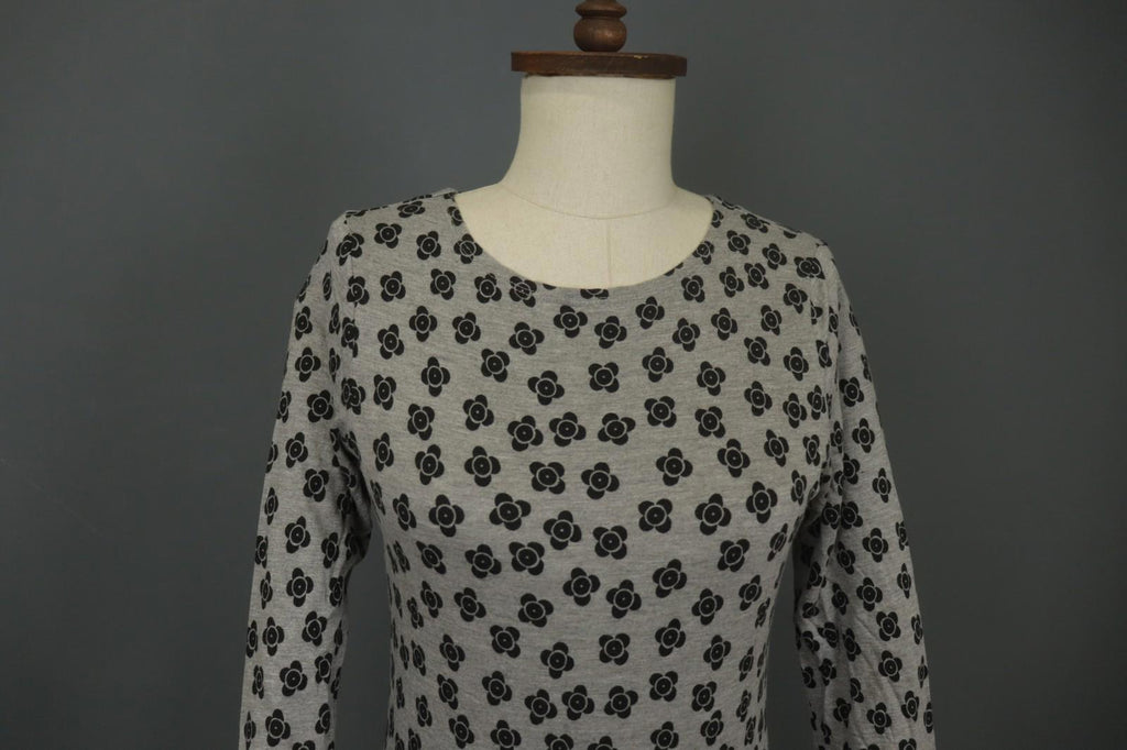 GUDRUN SJODEN Gray & Black Floral Modal Long Sleeve Crew Neck Blouse Top – Size S