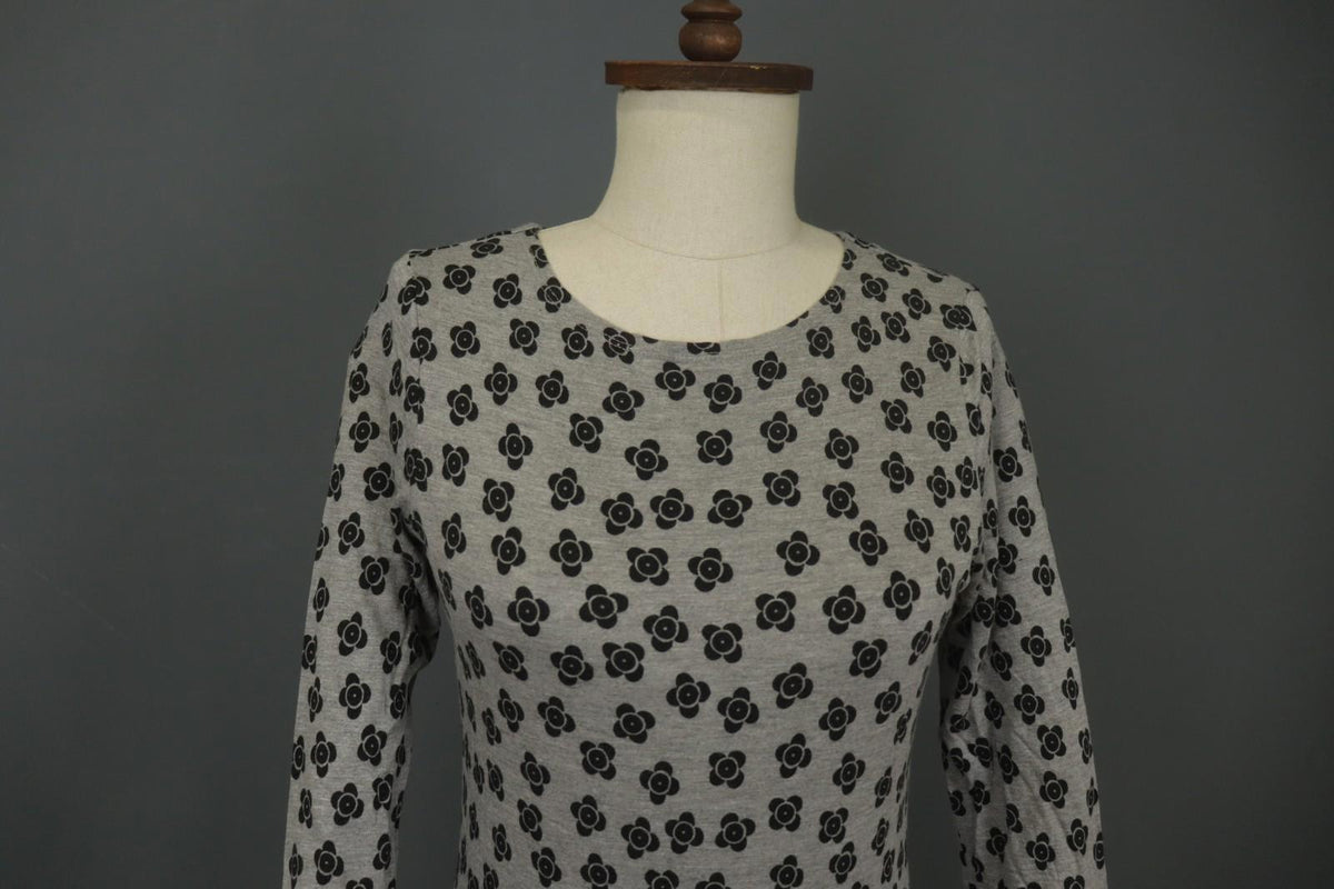 GUDRUN SJODEN Gray & Black Floral Modal Long Sleeve Crew Neck Blouse Top – Size S