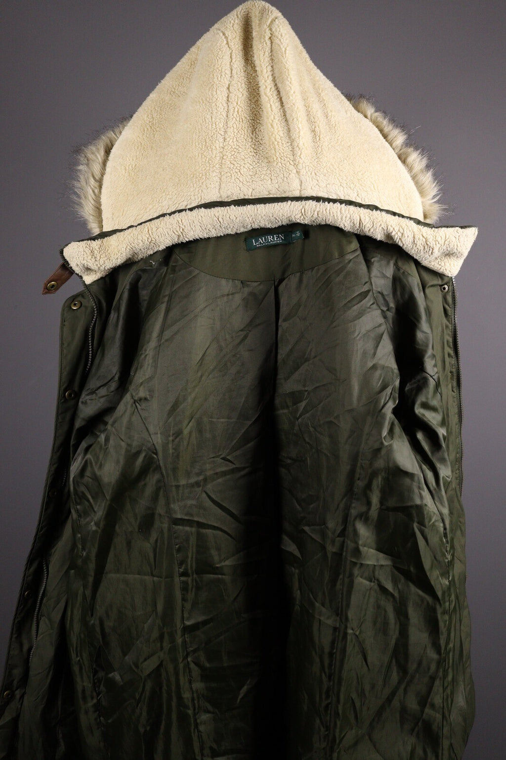 Lauren Ralph Lauren Khaki Down Faux Fur Parka Jacket – Size XL