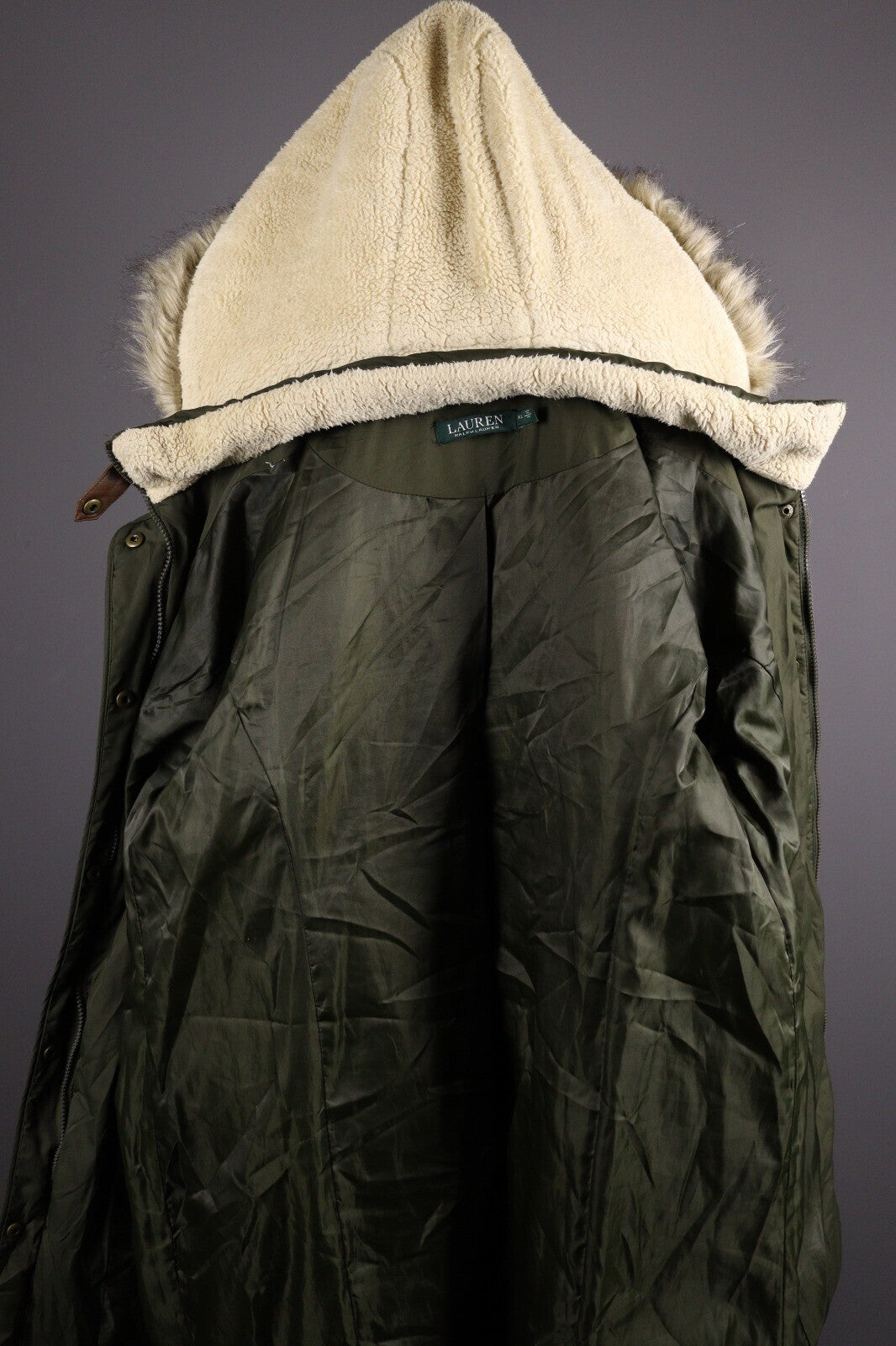 Lauren Ralph Lauren Khaki Down Faux Fur Parka Jacket – Size XL