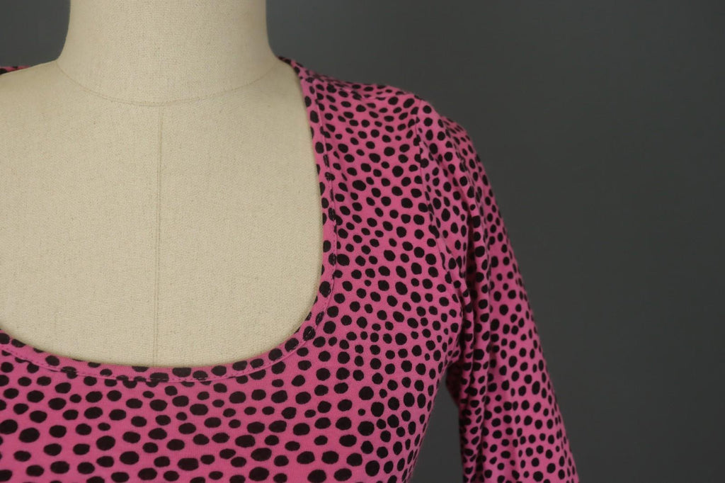 MARIMEKKO Pink Polka Dot Cotton Long Sleeve Scoop Neck Sheath Dress – Size S
