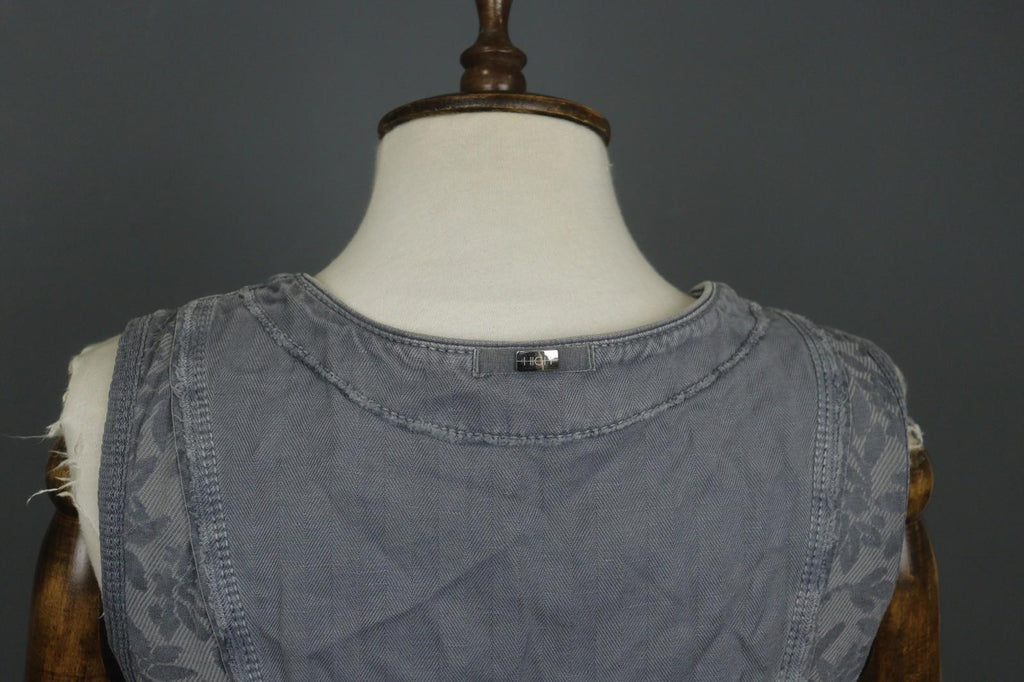 HIGH USE Gray Floral Cotton Sleeveless Sweetheart Neck 3/4 Zip Shift Dress Sz 38