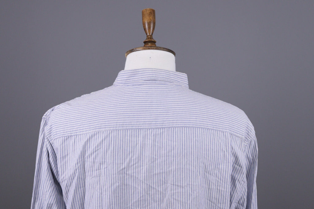 Desigual Regular Fit Blue Pinstripe Printed Long Sleeve Button Down Shirt Sz XXL