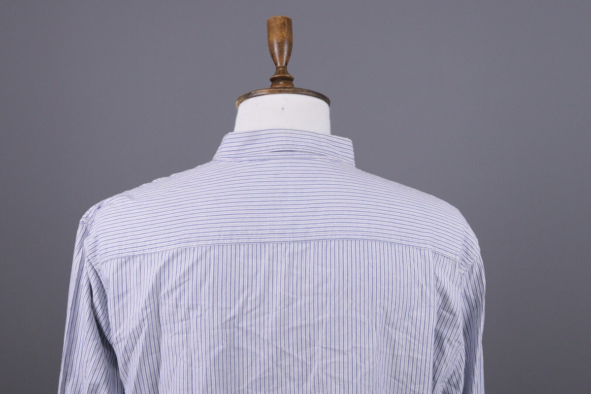 Desigual Regular Fit Blue Pinstripe Printed Long Sleeve Button Down Shirt Sz XXL