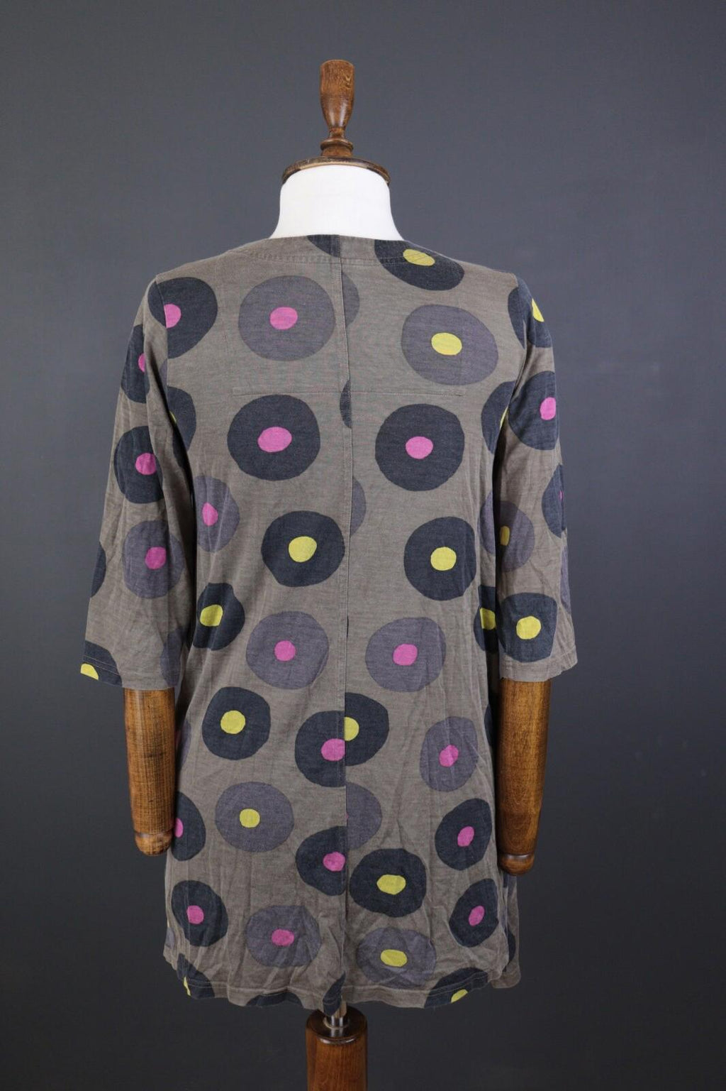 GUDRUN SJODEN Brown Dotted Silk Oversized 3/4 Sleeve Tunic Dress – Size S