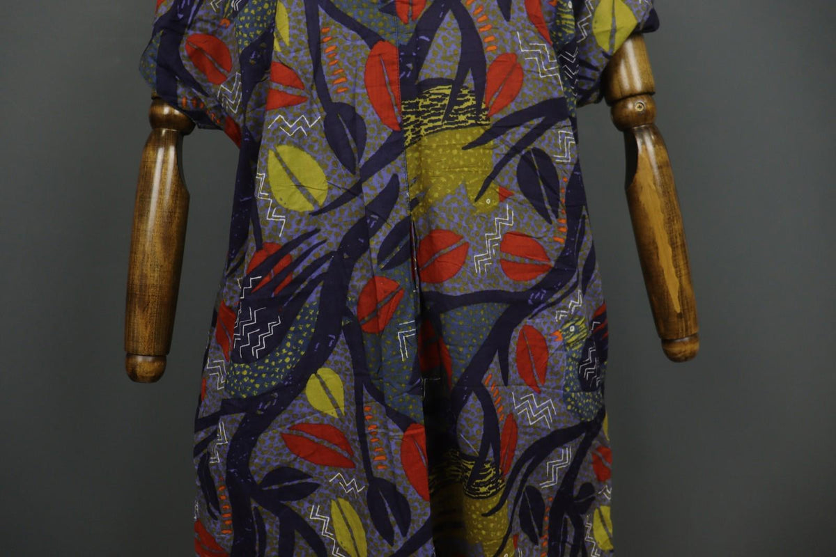 GUDRUN SJODEN Multicolor Printed Round Neck Short Sleeve Sheath Dress – Size XL