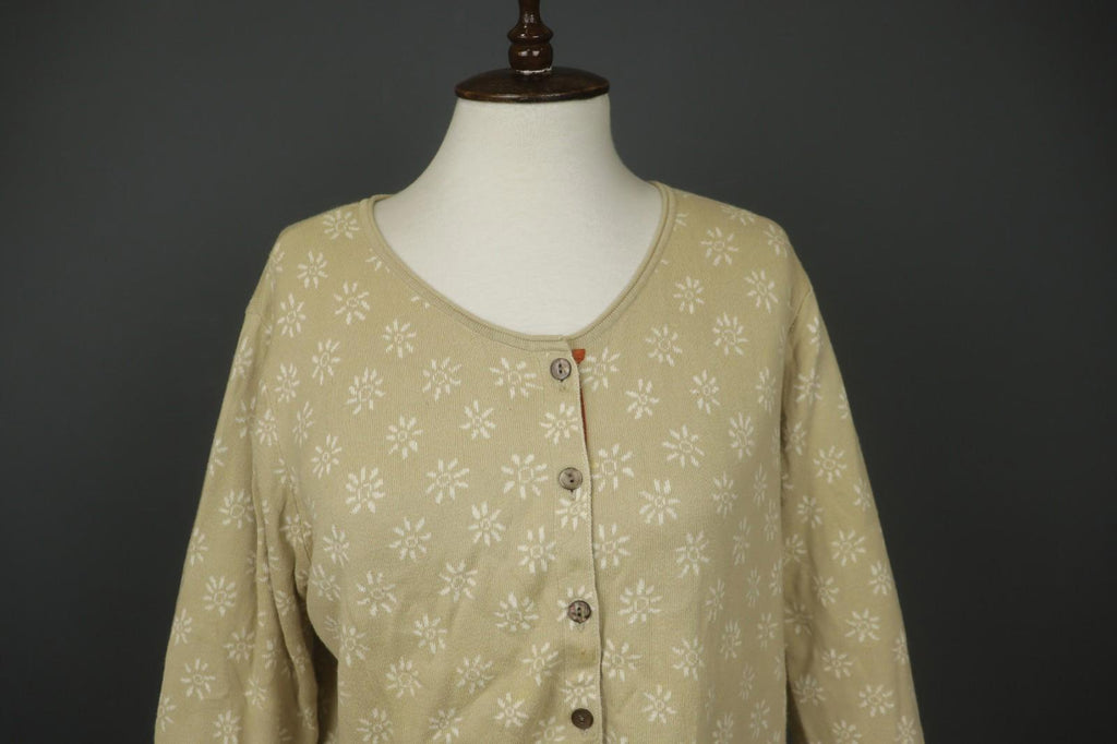 GUDRUN SJÖDEN Beige Floral Long Sleeve Button Front Cardigan Sweater – Size L