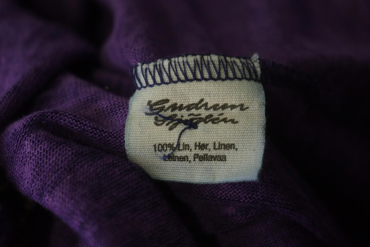 GUDRUN SJODEN Purple 100% Linen Stretch Round Neck Button Front Shirt Top – Size L