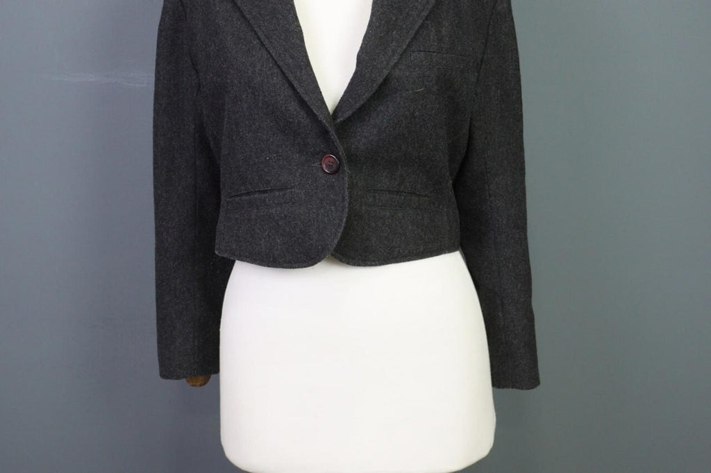 KENZO JUNGLE Gray One Button Knit Cropped Blazer Jacket