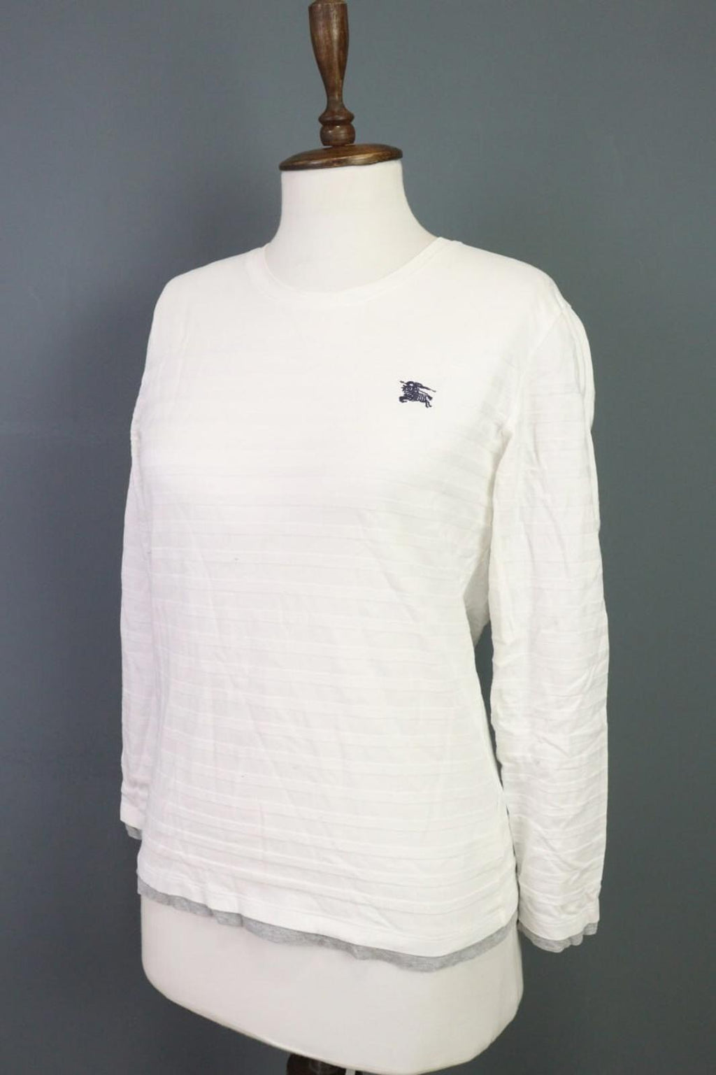 BURBERRY BLACK LABEL Blouse Shirt White Ribbed Long Sleeve – Size 2