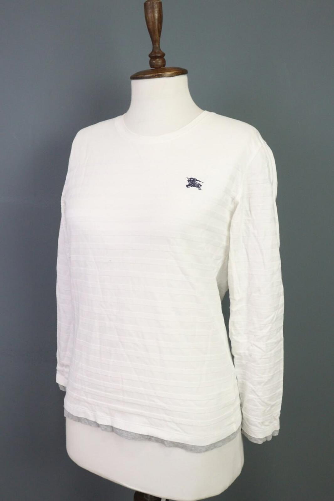 BURBERRY BLACK LABEL Blouse Shirt White Ribbed Long Sleeve – Size 2