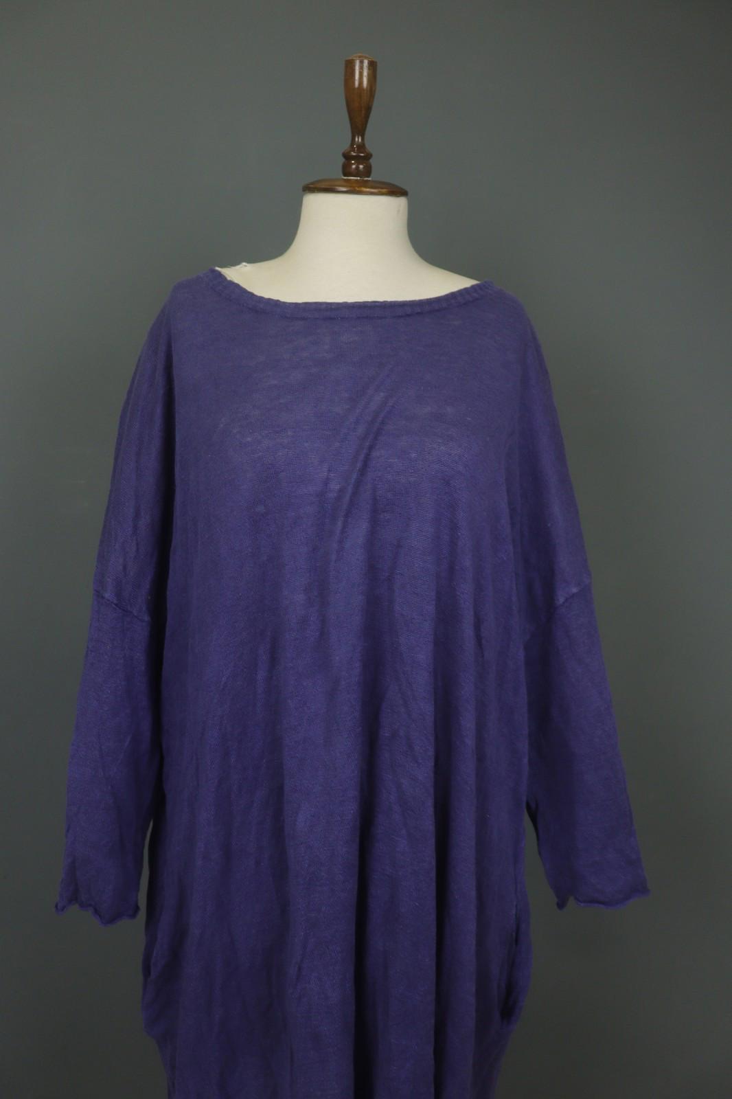GUDRUN SJODEN Purple 100% Linen Relaxed Fit Round Neck Shift Dress – Size 2XL