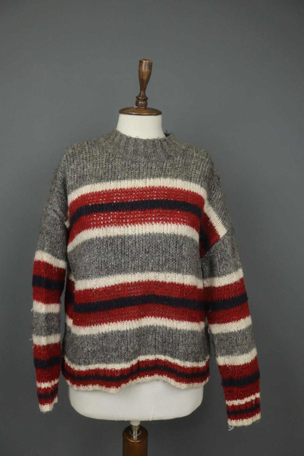 PACHAMAMA Multi Striped 100% Wool Hand Knit Long Sleeve Pullover Sweater M/L