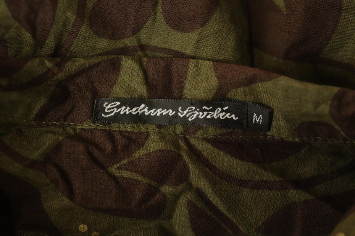GUDRUN SJODEN Leaf Print Cotton Long Sleeve Casual Collared Button-Up Shirt Sz M