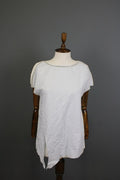 FABIANA FILIPPI White Crew Neck Cap Sleeve Metallic High-Low Blouse Top S/M