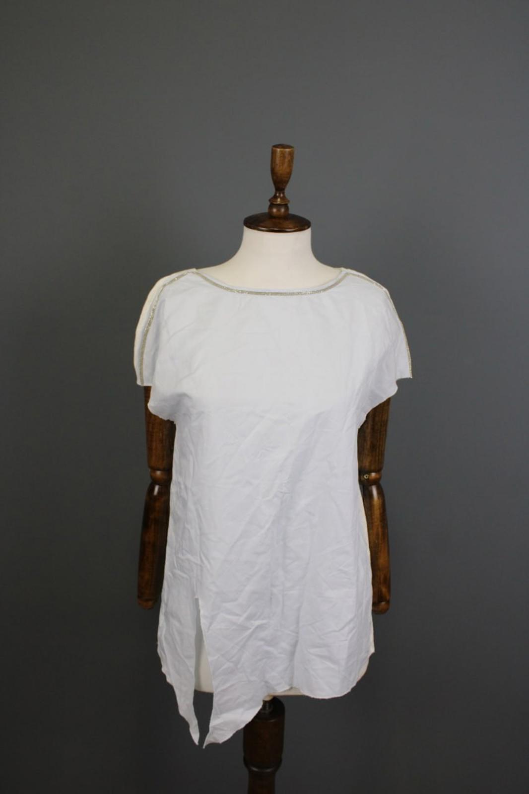 FABIANA FILIPPI White Crew Neck Cap Sleeve Metallic High-Low Blouse Top S/M