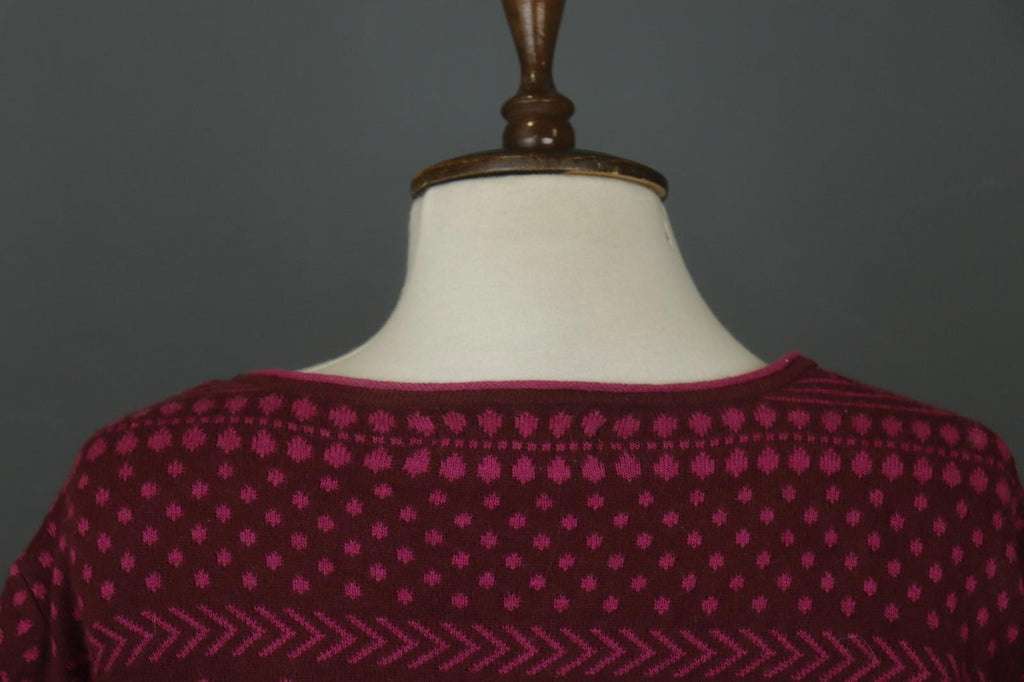 GUDRUN SJÖDEN Burgundy Geo Print Long Sleeve Button Front Cardigan Sweater Sz M