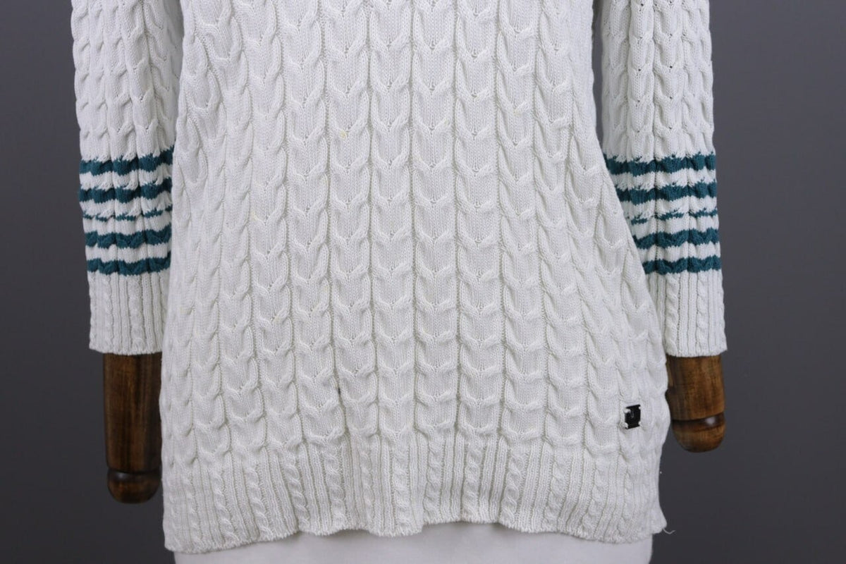 Burberry London White Striped Knit V-Neck Sweater – Size 40
