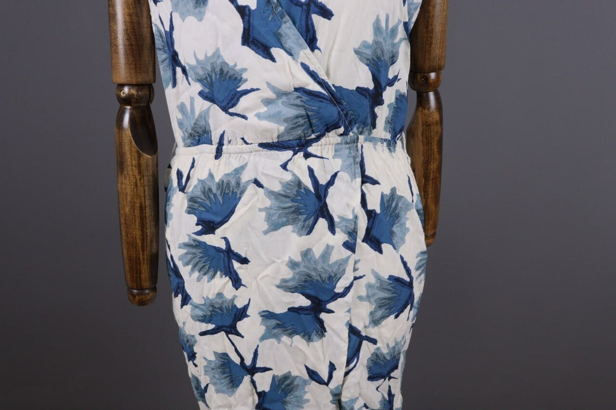 Ganni White Floral Short Sleeve V-Neck Peged Dress – Size S