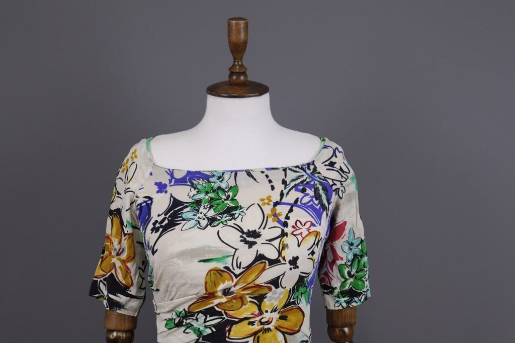 Etro Milano White Floral Silk Short Sleeve Summer Bodycon Dress – Size 42 / M