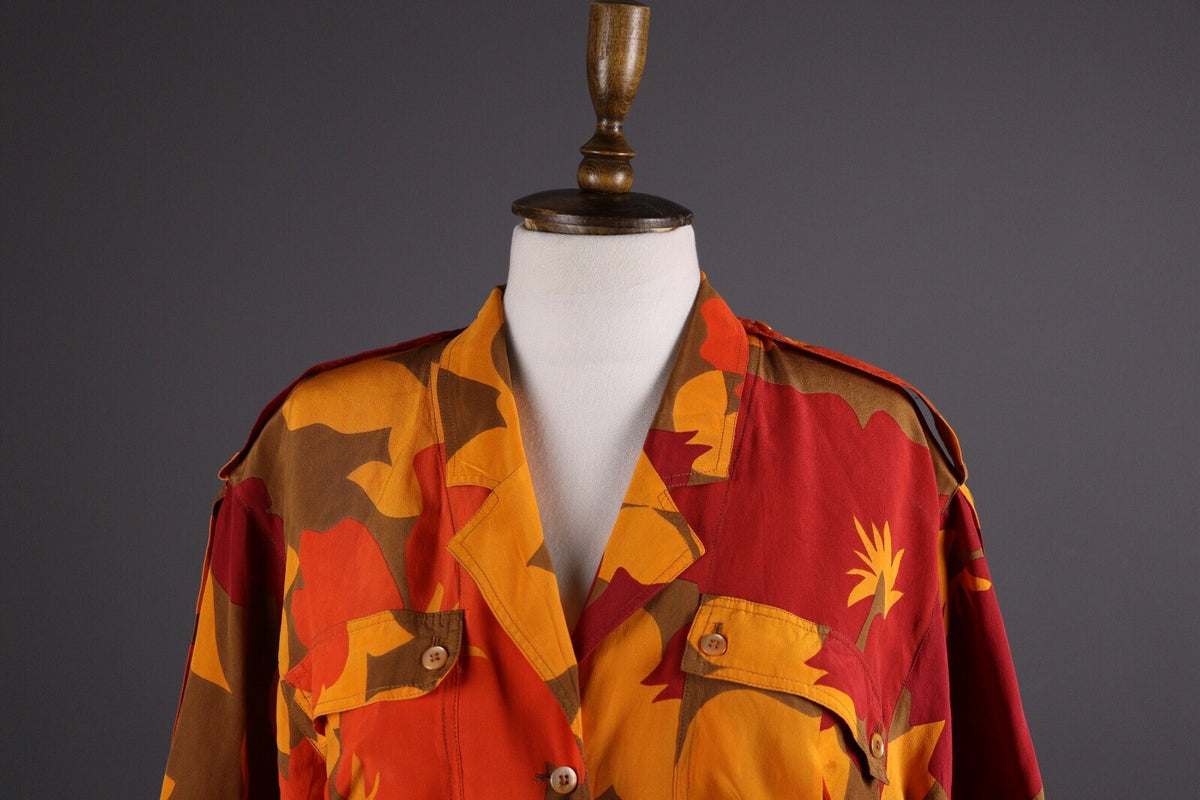Escada Margaretha Ley Silk Floral Button Down Short Sleeve Blouse – Size 38