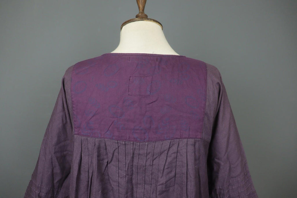 GUDRUN SJÖDEN Purple 100% Cotton Pintuck Long Sleeve Tie Neck Tunic Dress – Size S