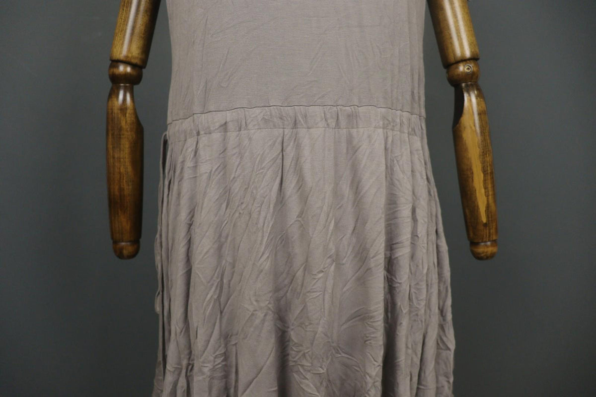 GUDRUN SJODEN Gray Viscose Blend Scoop Neck Shoulder Tie Babydoll Dress – Size M