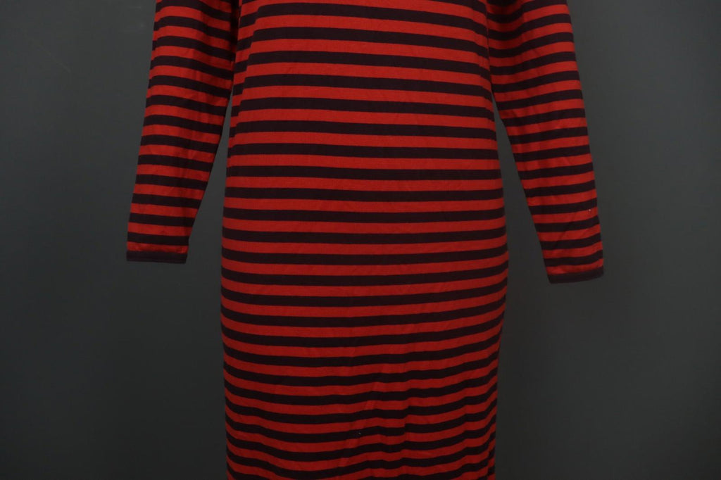 MARIMEKKO PITKĀMEKKO Red Black Striped Cotton Long Sleeve Shift Dress – Size XS