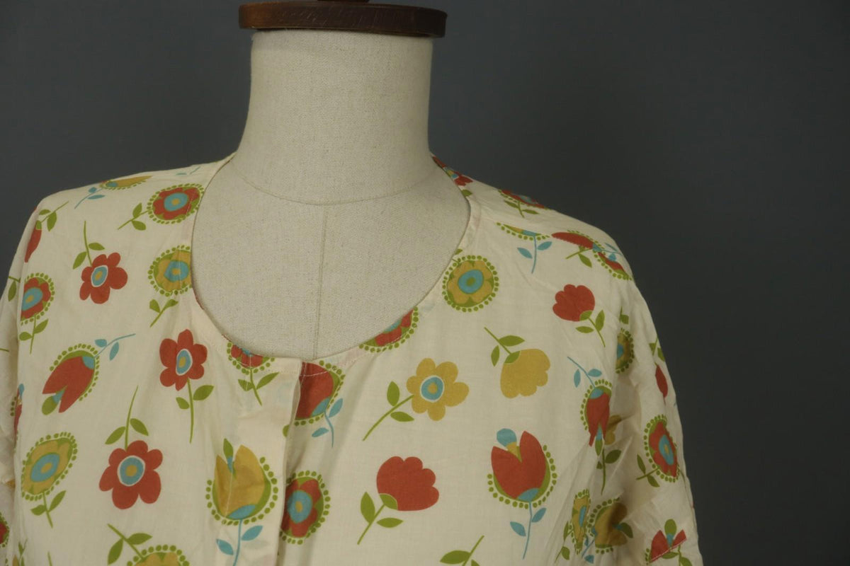 GUDRUN SJODEN Multi Floral Long Sleeve Crew Neck Short Shirt Dress – Size M