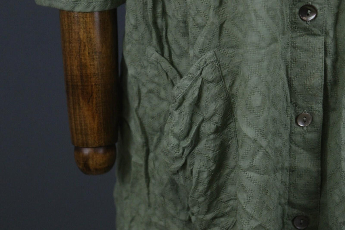 GUDRUN SJODEN Green 3/4 Sleeve Button Front Shirt Dress
