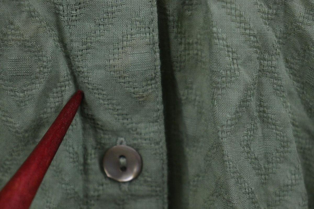 GUDRUN SJODEN Green 3/4 Sleeve Button Front Shirt Dress