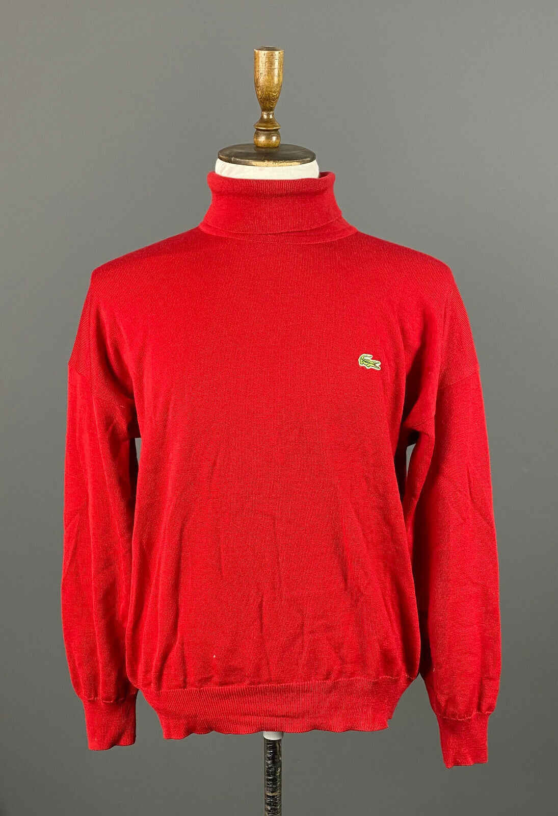Vintage Chemise Lacoste Red Wool Turtle Neck Jumper Sweater – Size 7 / XL / XXL