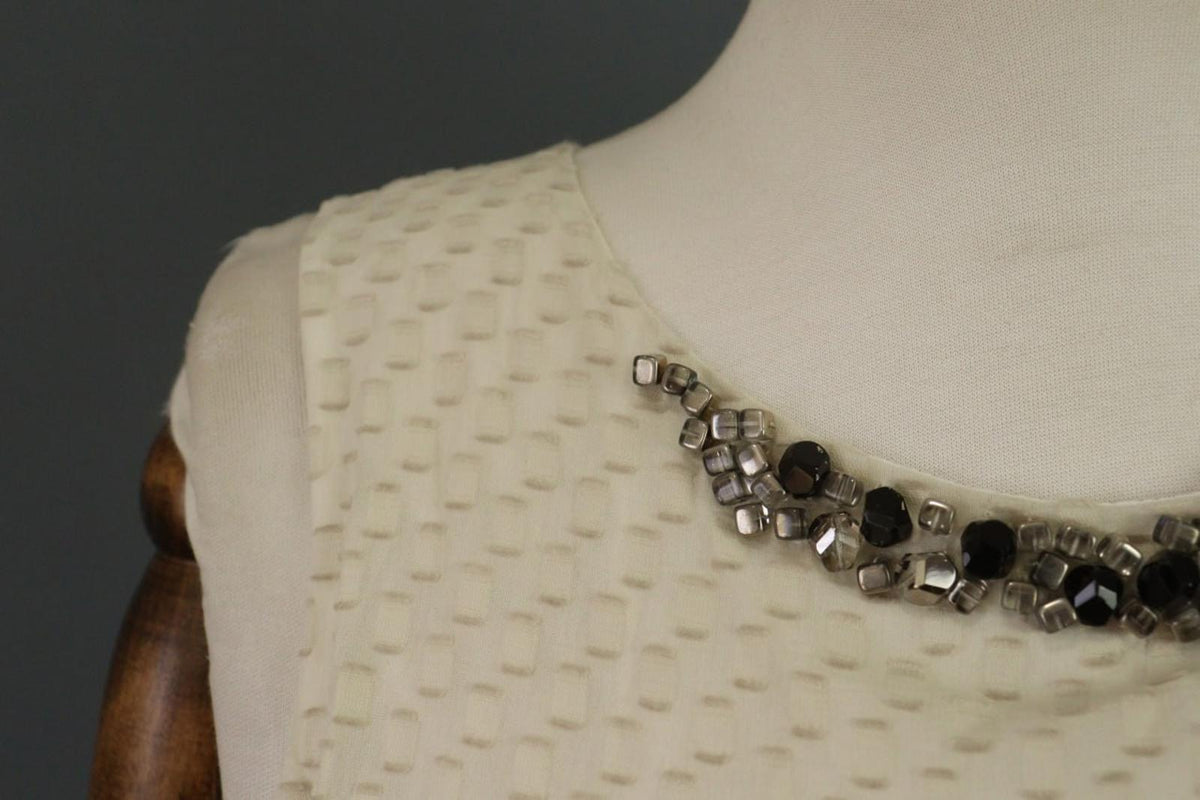 FABIANA FILIPPI Beige White 100% Cotton Beaded Wide Strap Tank Top – Size XS