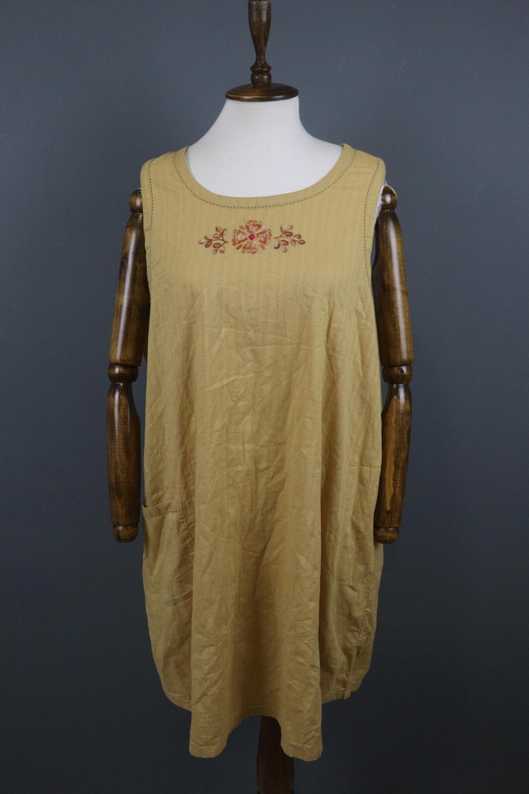 GUDRUN SJODEN Brown Floral Sleeveless A-Line Tunic Dress – Size L