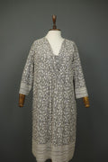 GUDRUN SJODEN Gray Leaf Print Cotton V-Neck Summer Pullover Maxi Dress – Size XL