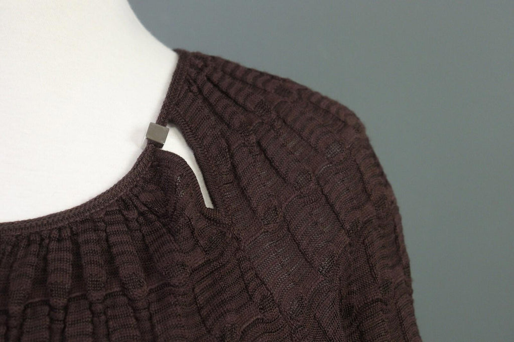 MISSONI Brown Wool Knit A-Line Stretch Sweater Knee Length Dress
