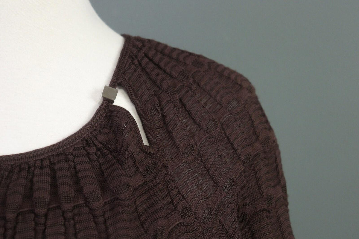 MISSONI Brown Wool Knit A-Line Stretch Sweater Knee Length Dress