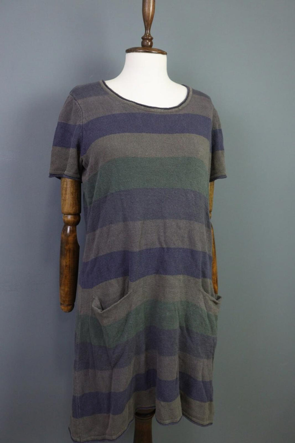GUDRUN SJODEN Multicolor Striped Linen Short Sleeve Sweater Dress – Size S – Used
