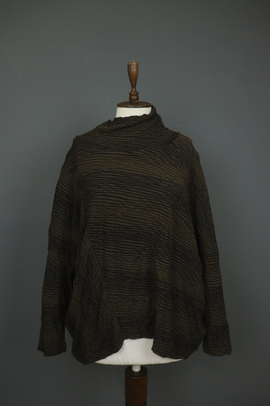 OSKA Brown Black Striped Viscose Blend Seersucker Long Sleeve Blouse Top – Size 1