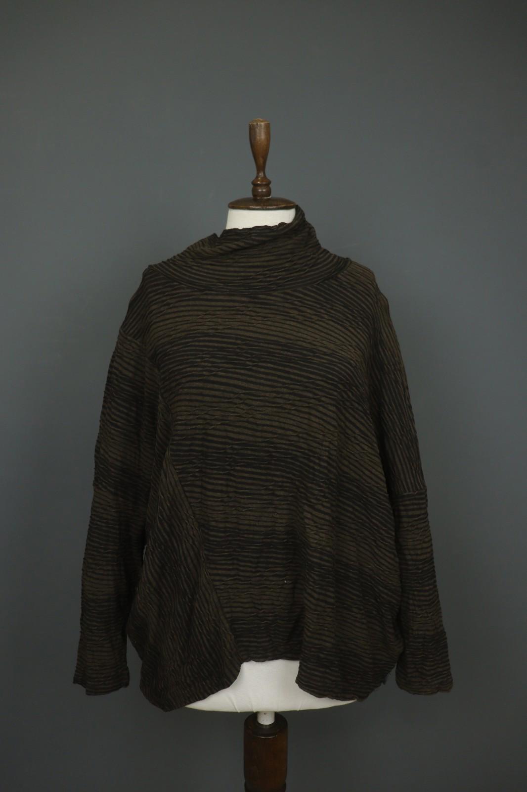 OSKA Brown Black Striped Viscose Blend Seersucker Long Sleeve Blouse Top – Size 1