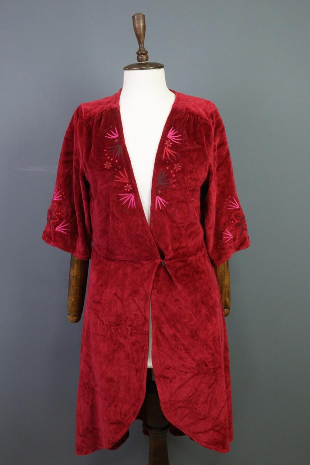 GUDRUN SJODEN Burgundy Kimono Sleeve Knit Wrape Cape Cardigan Sweater – Size S