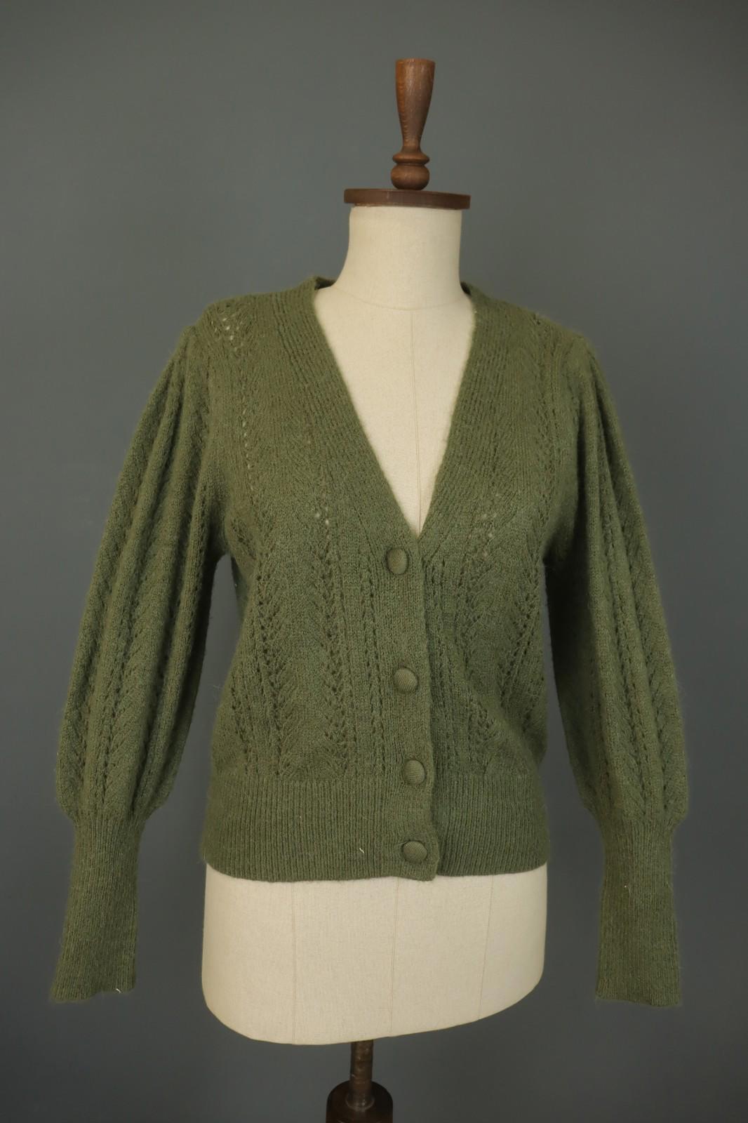 LA MAILLE SEZANE Green Open Knit Raglan Sleeve Button Front Cardigan – Size S