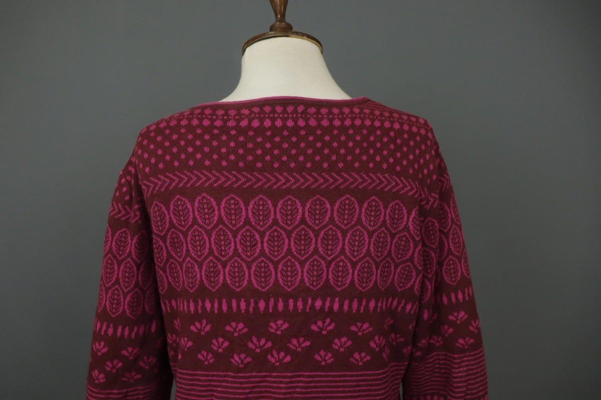 GUDRUN SJÖDEN Burgundy Geo Print Long Sleeve Button Front Cardigan Sweater Sz M