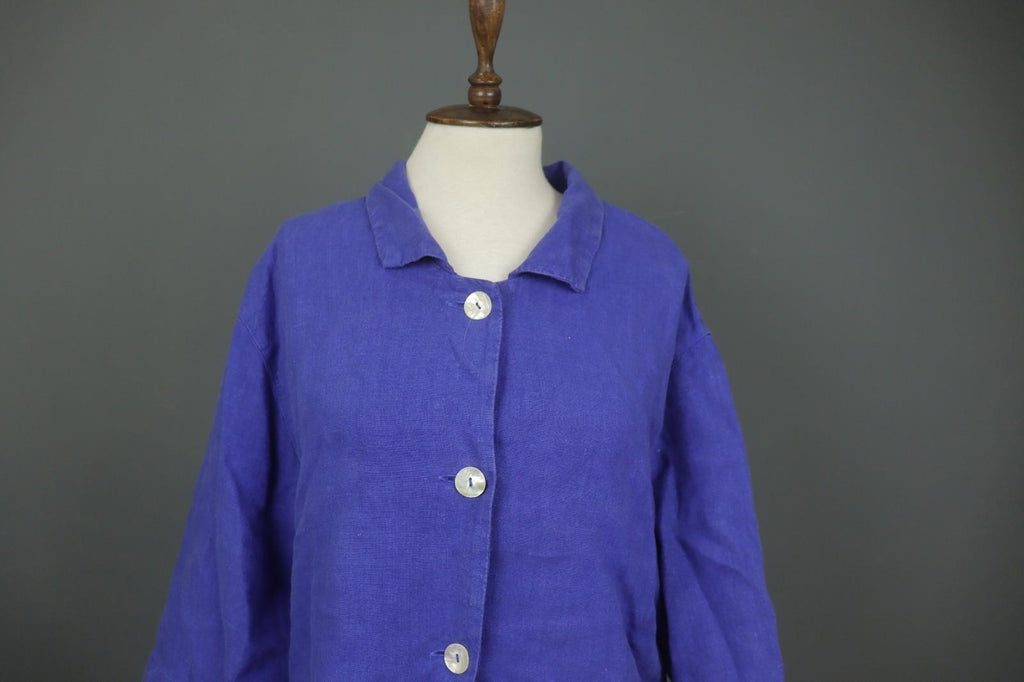 OSKA Blue 100% Linen Long Sleeve Collared Button Front Basic Jacket – Size 2