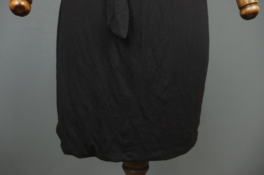 SARAH PACINI Black Nylon Sleeveless V-Neck Belted Waist Wrap Tank Dress – Size 3