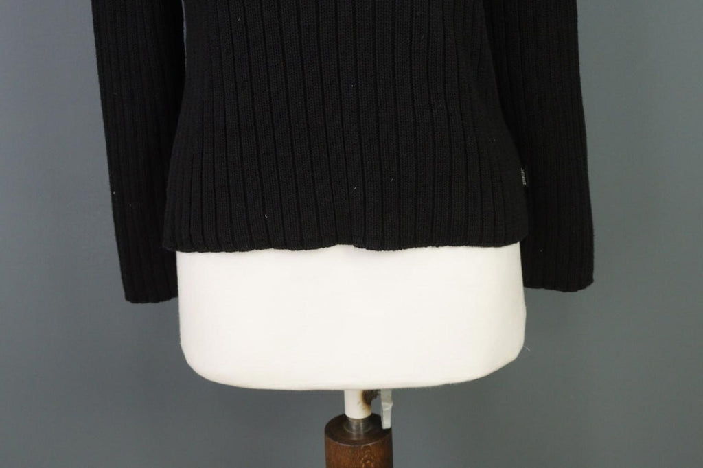 LAUREN RALPH LAUREN Petite Ribbed Black Knit Sweater Sz S