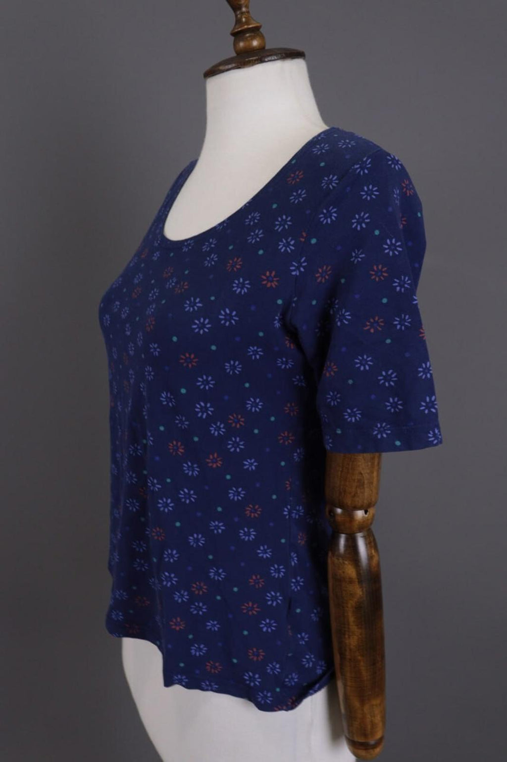 GUDRUN SJODEN Blue Floral Short Sleeve Blouse Top Shirt – Size S